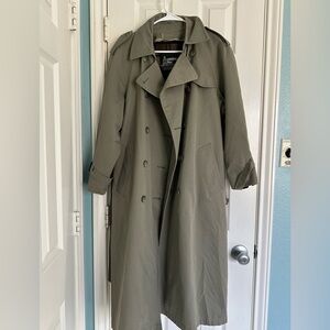 Vintage London Fog Khaki Double Breasted Trench Coat Size 12 Petite Plaid Lined